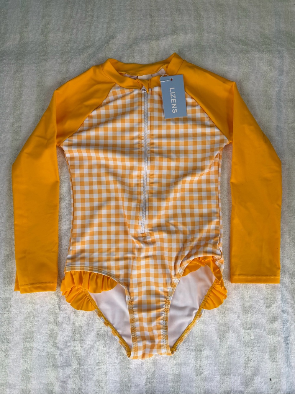 Lizens Yellow Long-Sleeve Kids Swimsuit One Piece Size 6-7T NWT